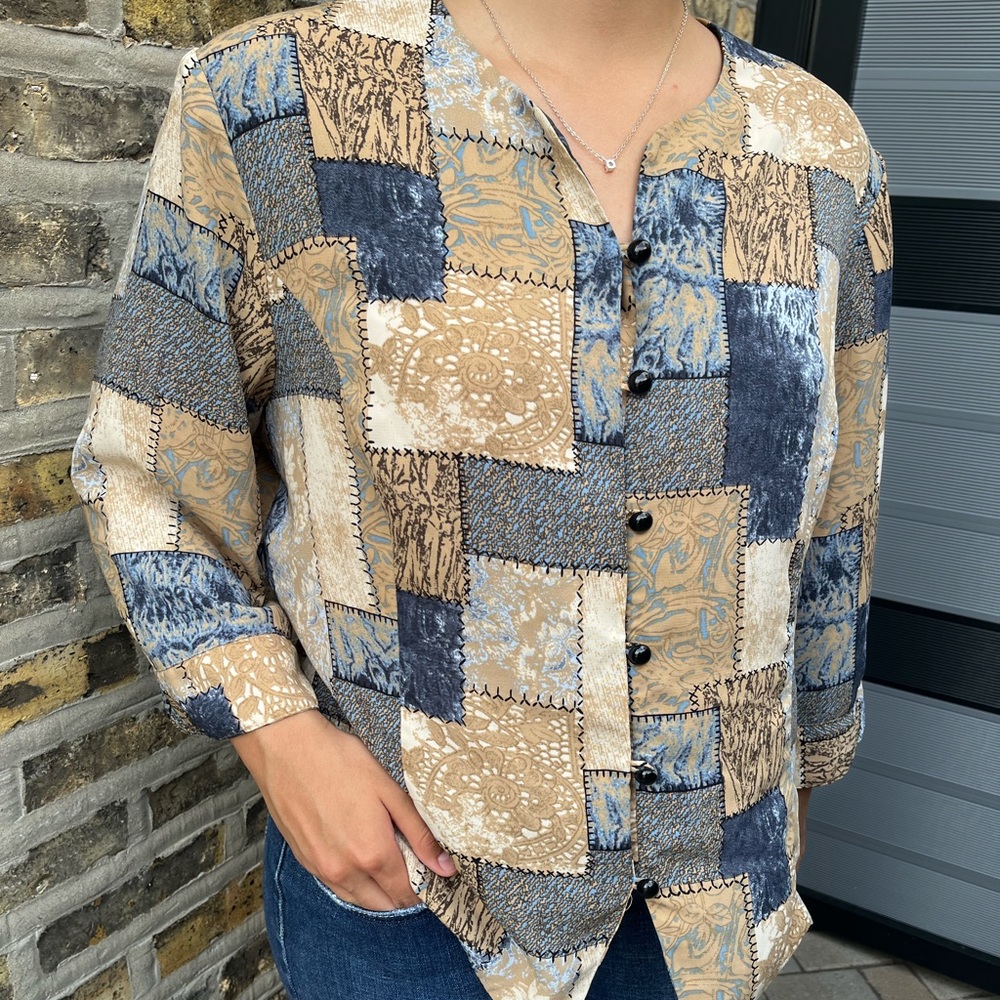 Patchwork Button-Up Women's Top